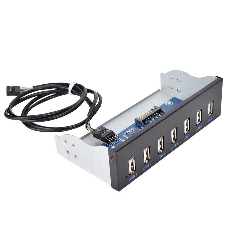 fosa USB 2.0 HUB 5.25 Inch Internal Front Metal Panel 5.25 Inch 7 Port USB Hub Drive Panel 9PIN to 6 Port USB2.0 Panel Fit for 5.25 Inch Computer Case Scanner Typewriter - Image 1